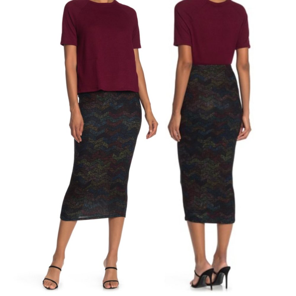 Go Couture Geometric Print Knit Midi Skirt Size M